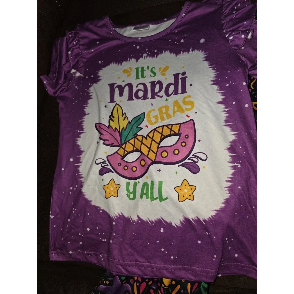 Boutique Mardi gras its Mardi‎ gras y'all outfit top flared leggings size 7 8